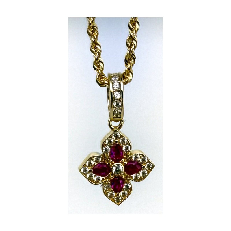 Medalla flor roja de oro 18k